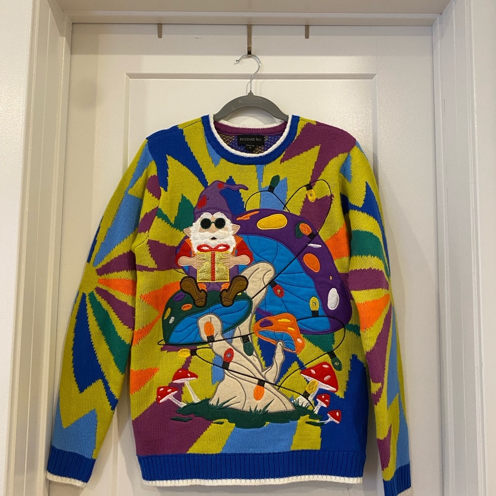 Colorful Ugly Christmas Sweater Gnomes Mushrooms Psychadelic Light Up
